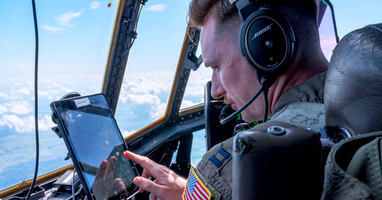 Pilot looking at ipad